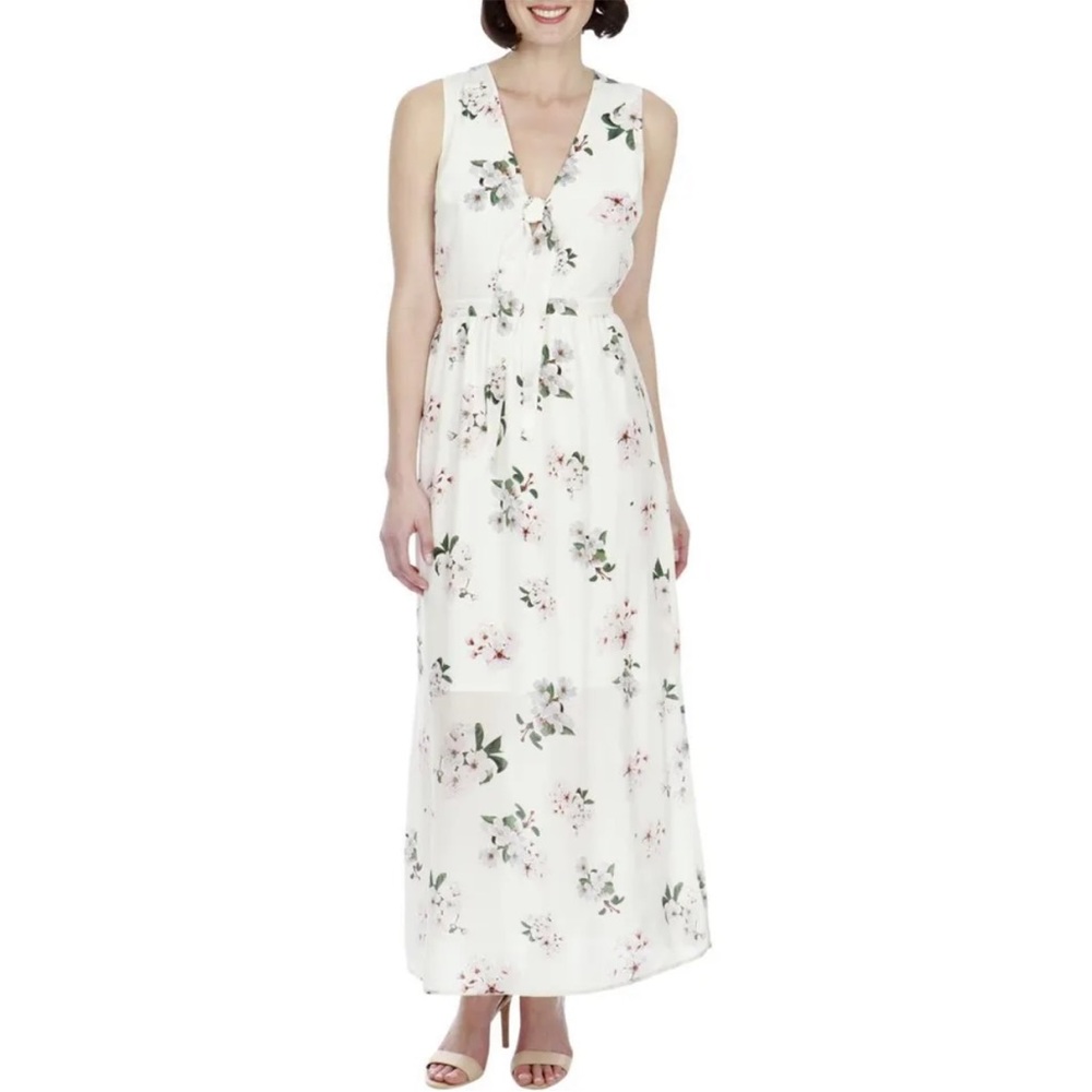 NWT Lucky Brand Ivory Multi Floral-Print Maxi Dress Sz M